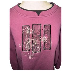 Vintage 90s Breckenridge Mauve Sweatshirt Black Floral‎ Rhinestone Accents Sz 1X